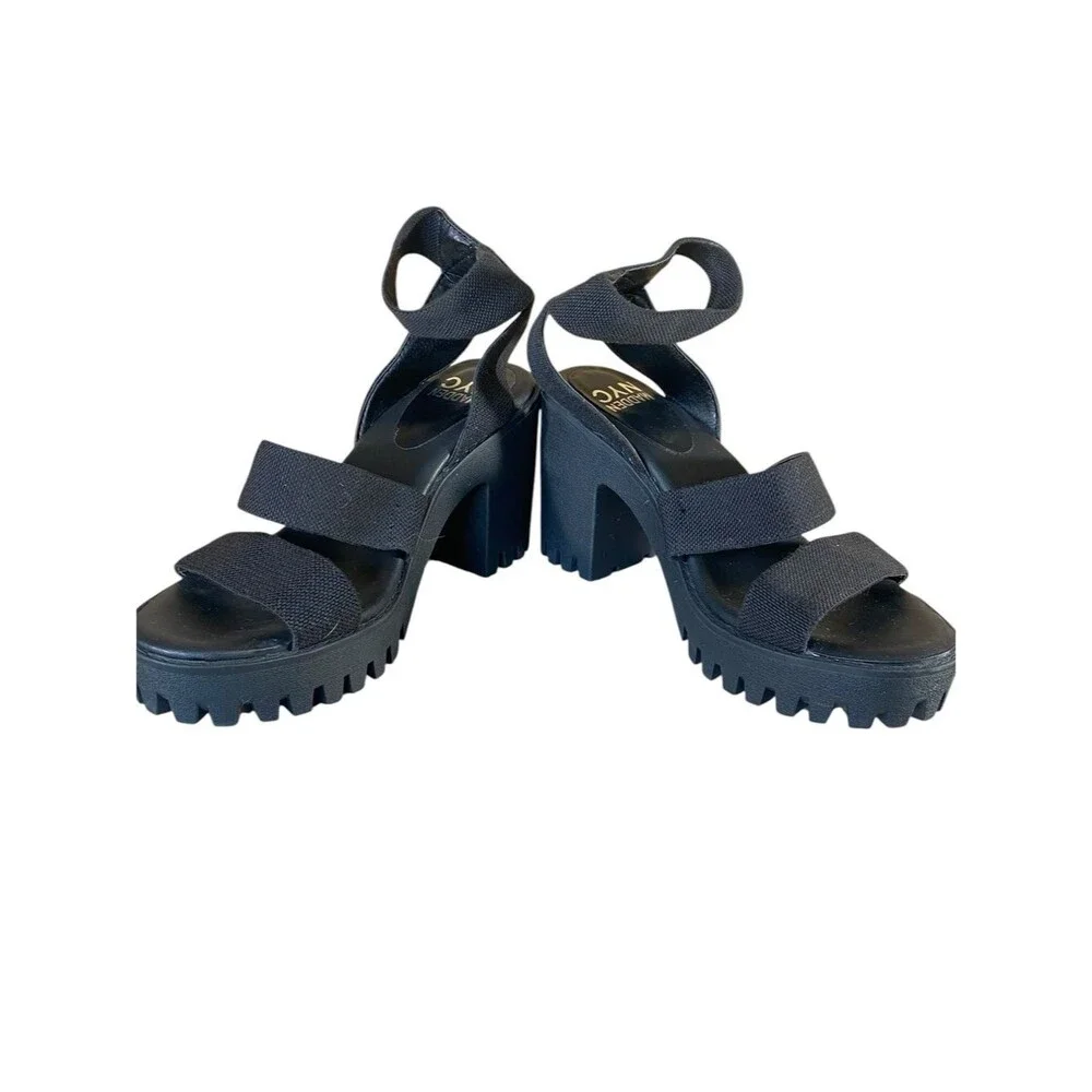 Madden NYC Women's Lug Heel Sandals Chunky Heel Platforms Faux Leather SZ 9